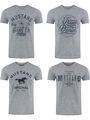 Mustang Herren 4er Pack T-Shirt Print Rundhals Kurz Blau Schwarz Grau Weiß Grün