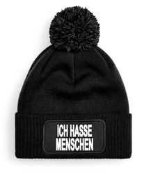 Unisex Bommelmütze mit Spruch ICH HASSE MENSCHEN - beanie -Pompon- onesize - Neu