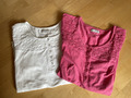 2 T-Shirts von Cheer Gr. 36/38 mit Häkeleinsatz oben - in Pink und Weiß