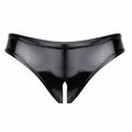 TiaoBug Damen Wetlook Leder Ouvert Slip Schritt Offen G-String Tanga Unterwäsche