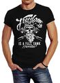 Herren T-Shirt Biker Motorrad Motiv Freedom is a full Tank Skull Totenkopf Slim