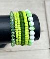 6-teiliges Armband Set Perlenarmband BoHo Ethno Hippie Glas grün Töne NEU