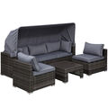 Rattan Lounge Set Sitzgruppe mit Sonnendach, Kissen und Beistelltisch Metall