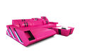 Leder Couch Design Ecksofa APOLLONIA L mit LED Beleuchtung + USB in pink-schwarz
