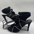 MISSGUIDED SCHWARZ WILDLEDER HOCHABSATZ SANDALEN KETTE SCHNÜRUNG AUSGESCHNITTEN 4,5"" Größe UK 6