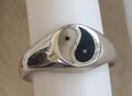 Vintage Yin Yang Emaille Ring aus 925er Silber Größe 56 (17,8 mm Ø)