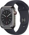 Apple Watch Series 8 45 mm Edelstahlgehäuse graphit am Sportarmband schwarz [Wi-