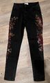 Cartoon Damen Jeans Hose Stretch Schwarz Anthrazit mit Blumen Stickerei Gr. 38