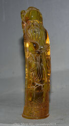 9.2 " China Yellow Amber Carved Dynasty longevity God Shouxing Peach Statue