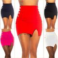 Koucla Damen Minirock High Waist Rock Schlitz Knöpfe Milax-Fashion