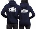 Hoodies The King His Queen Pärchen Pullover WUNSCHDATUM Druck Paare 01 Navy NEU