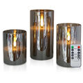 B-WAREN 3er Set LED Kerzen mit Glas mit Fernbedienung Timer Funktion