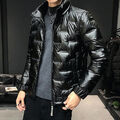 Herren lässig glänzend Nasslook gesteppte Ente mit Reißverschluss Puffer Blazer Parka Mantel Jacke