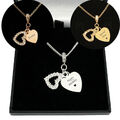 Personalisiert Halskette, Graviert, Zwei Herz Anhänger, Silber, Gold Oder Rose