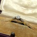 18 Karat Gold Platin Vintage Ring Diamant Größe J Diamant Verlobungsring 0,13ct