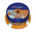 25 Verbatim Rohlinge DVD-R full printable 4,7GB 16x Spindel