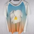 Zara Shirt Damen Gr.S Weiß Kurzarm Bluse durchsichtig Blume