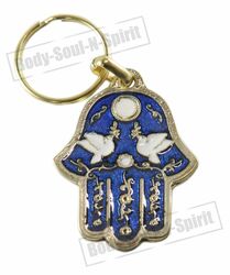 FRIEDENSTAUBEN Schlüsselanhänger Souvenir aus Israel blaue Hamsa Glücksbringer