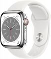 Apple Watch Series 8 [GPS + Cellular, inkl. Sportarmband weiß] 41mm Edelstahlg A