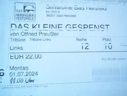Eintrittskarte "Das kleine  Gespenst" Festspiele Bad Hersfeld 2024