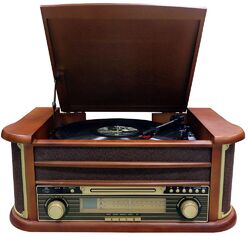 Nostalgie Holz Musikanlage | Kompaktanlage | Retro Stereoanlage | PlattenspielerRadioFM/LW | CD-Player | AUX-IN | Kassettendeck
