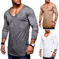 Herren Longsleeve Longline T-Shirt Pullover Sweatshirt Langarm-Shirt V-Neck NEU