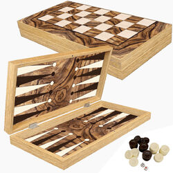 DELUXE Holz Backgammon Schach Tavla Set OLIVE im XXL Format 48x48,7 cm