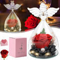 Ewige Rose im Glas Engel,Valentinstag Geschenke,LED Konservierte Rose Blumen