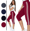 Damen Leggings 3/4 Leggins mit Streifen Sport Jogginghose Fitness Hose 1100-016