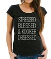 Kooikerhondje Damen T-Shirt Hundemotiv Stressed Blessed Obsessed Kooiker
