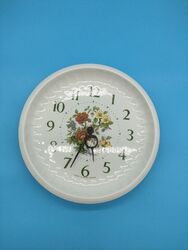 Vintage Blumen Keramik Uhr Langford Made in Great Britain 10 Zoll Zifferblatt 