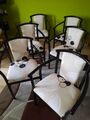 6 Esszimmerstühle mit Armlehne, Holz schwarz, Stoffbezug Beige/schwarz/weiß