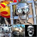LED Motorcycle Chrome Skull Headlight Motorbike High/Low Beam Head Lamp Custom