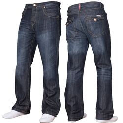 APT Herren Bootcut Jeans breites Bein ausgestellt Denim Hose Freizeit Arbeitshose UK Größen