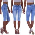 Damen Caprijeans Capri Jeans Hose Hüftjeans Sommer Kurz Bermudas Shorts H43