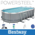 BESTWAY Power Steel Oval Aufstellpool 427x250x100 inklusive Filter, Leiter 56620