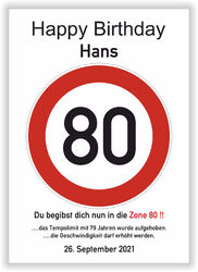 Verkehrsschild Geburtstag 80 Jahre Deko Geschenk Verkehrszeichen Poster Karte A4