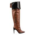 OFF WHITE Overknee FOR WALKING Samt Absatz Leder Boots Stiefel Braun 39 13405