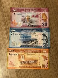 Sri Lanka 3 Stück Banknoten 20 50 100 Rupees UNC
