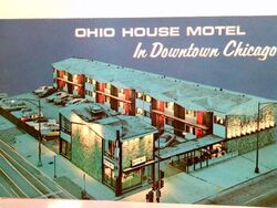 Ohio House Hotel in Downtown Chicago. Seltene AK farbig. Gebäudeansicht bei Nach