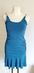 Kleid Stretchkleid Harm Van Holden blau türkis petrol Kette Größe M neu Etikett