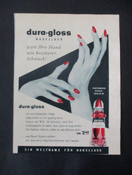 REKLAME Advert ANNONCE Werbung dura-gloss Nagellack 1957