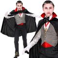 6 tlg. VAMPIR DRACULA Kinder Kostüm Halloween mit Weste und Umhang - PREISHIT -