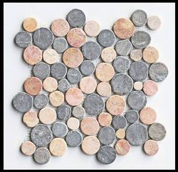 1 Mosaikfliesen Matte  CO-007 Grau Rot Naturstein Marmor Kieselstein rund Coins