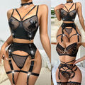 Damen Erotik Set Sexy Dessous Bodysuit Unterwäsche Transparent  Lingerie Tanga