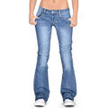 Damen Bootcut Jeans Hose Hüftjeans Schlaghose Washed Hüfthose Denim Jeanshose DE