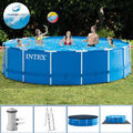 Intex 457x122 Swimming Pool Frame Stahlwandbecken Schwimmbecken Schwimmbad blau