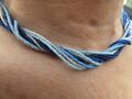 Kette alt Rocailles diverse blau weiß transparent 46 cm Vintage 11 Stränge Nachl