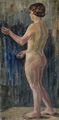 Ölbild Impressionist KTF stehender weiblicher Akt Frau im Atelier 104 x 52 cm