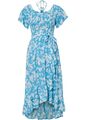 Carmen-Kleid mit Bindeband Gr. 38 Lichtblau Geblümt Sommer-Maxikleid Neu*